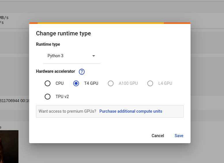 Runtime type set to T4 GPU
