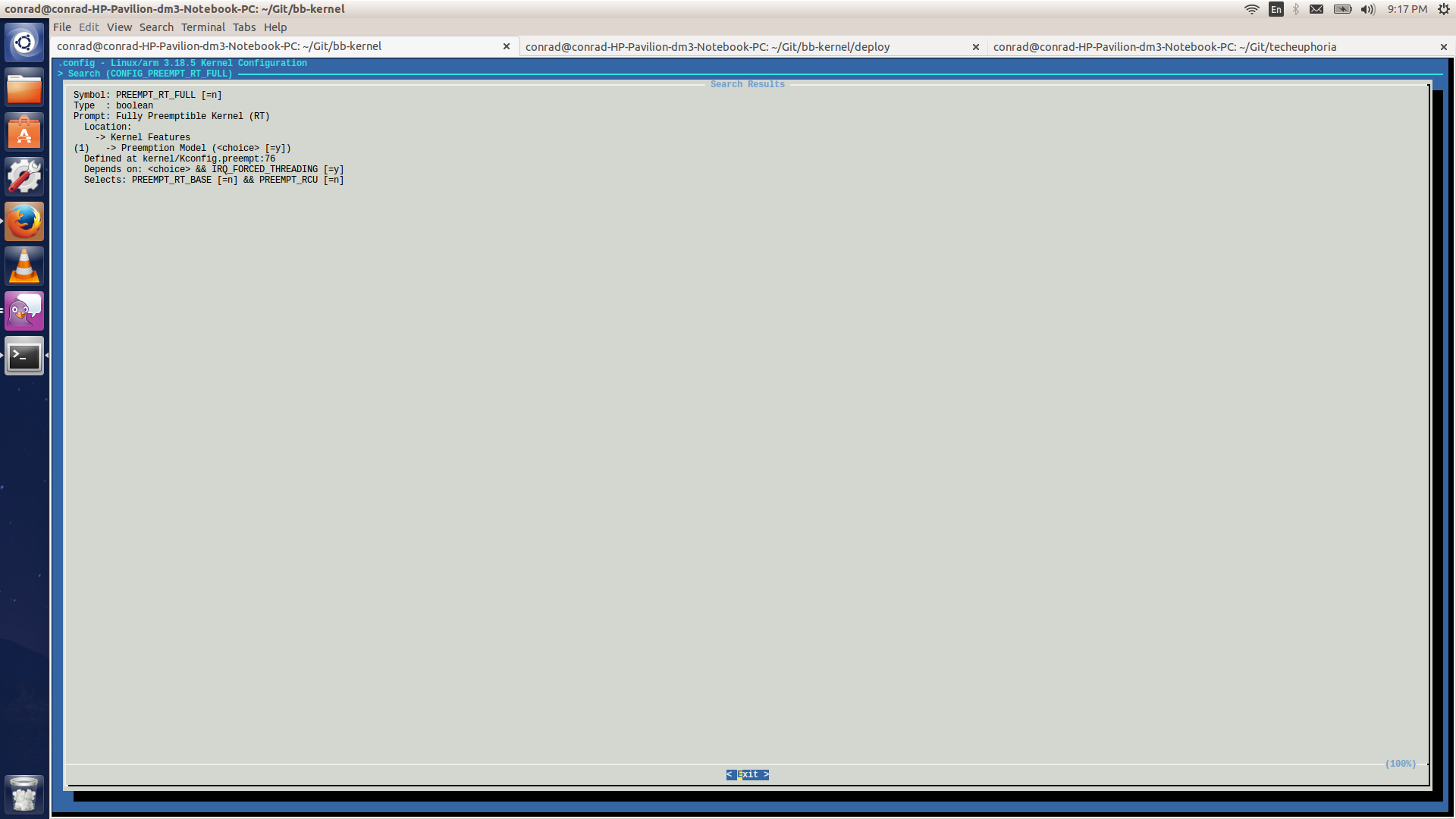 Search results for CONFIG\_PREEMPT\_RT\_FULL. It is located at → Kernel Features → Preemptible Kernel